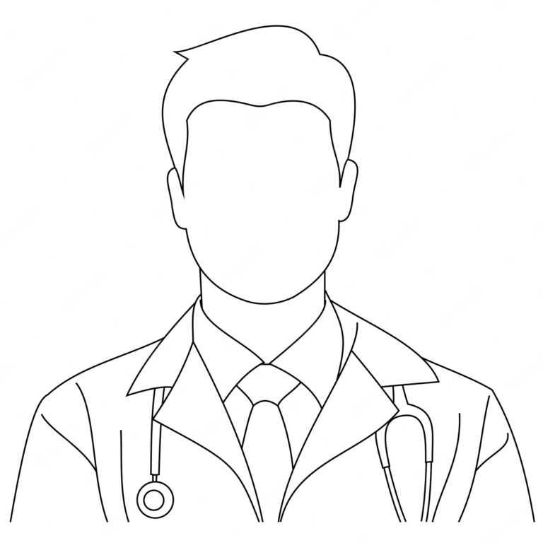 Vector-illustration-line-drawing-of-a-young-medical-doctor-wearin